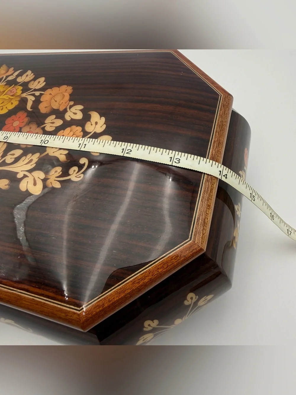VTG Italian Inlaid Wood Jewelry Music Box Reuge Swiss Movement Double Layer 14”